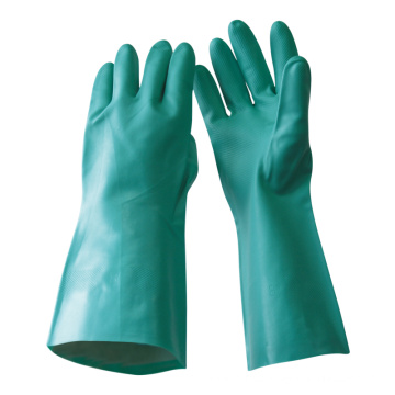 NMSAFETY manguito largo de seguridad Geen Nitrile Chemical Guantes EN 374 y EN 388